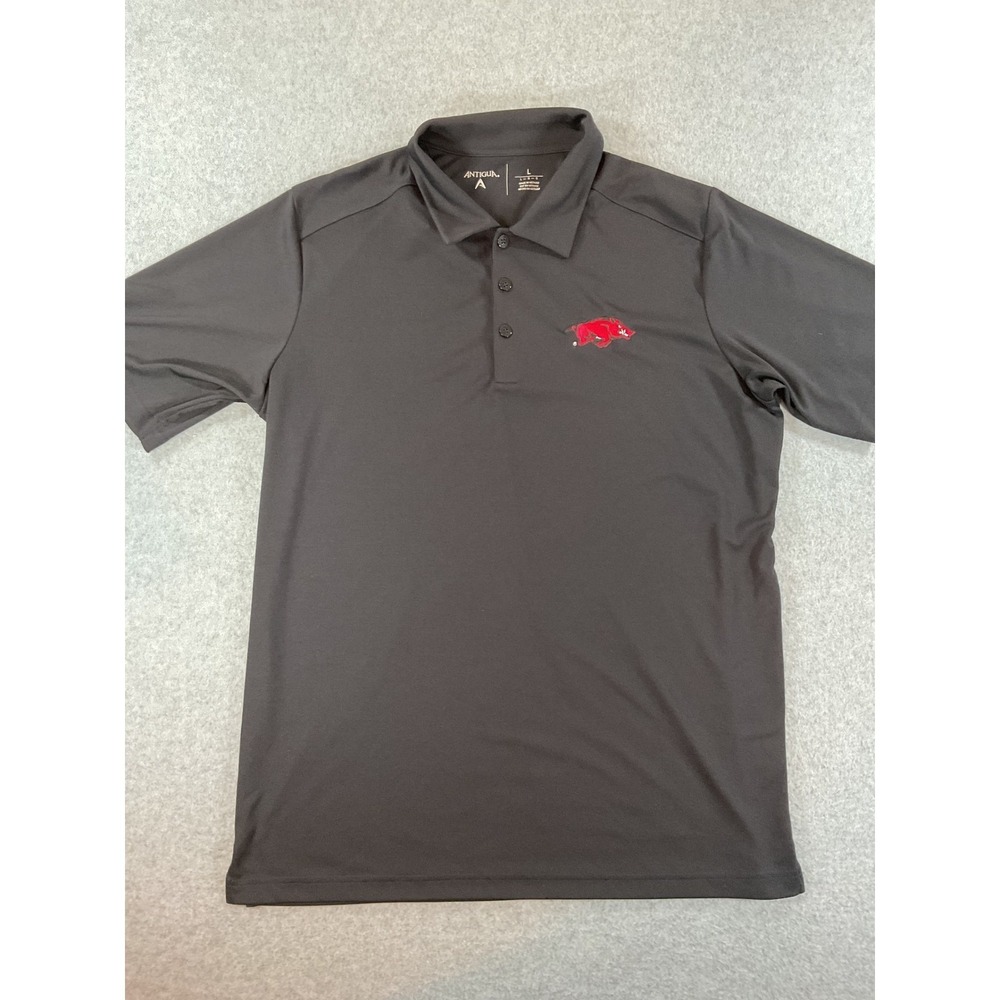 Antigua Mens Arkansas Razorbacks Polo Shirt Black Performance Golf Size L #666